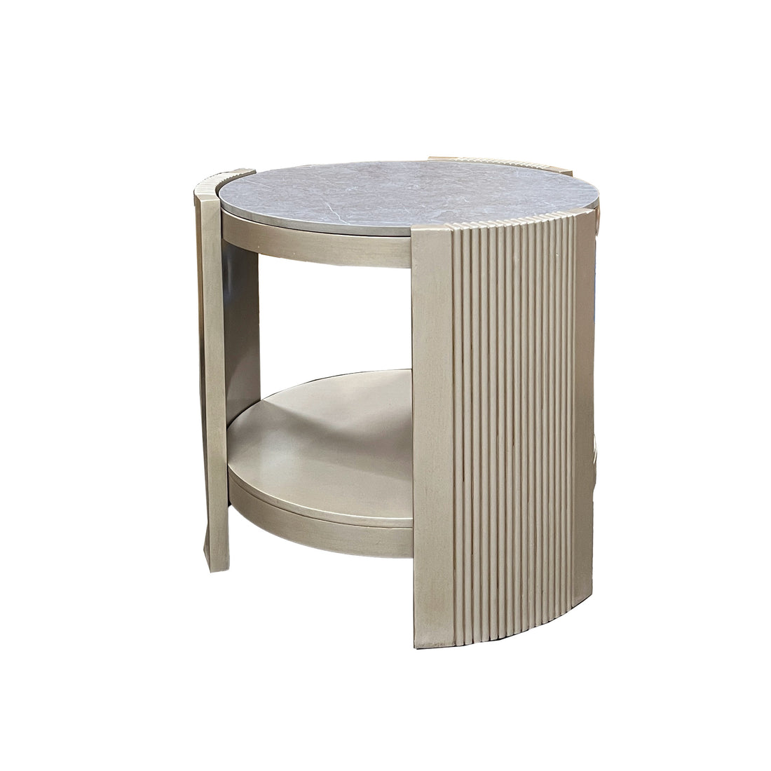 Sintered Stone And Champagne End Table With Shelf Champagne Primary Living Space Modern Shelves Round Wood