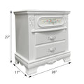 White 2 Drawer Nightstand With Floral Motifs White 3 Drawers Bedroom Rectangle Felt Lined Drawers White Wood