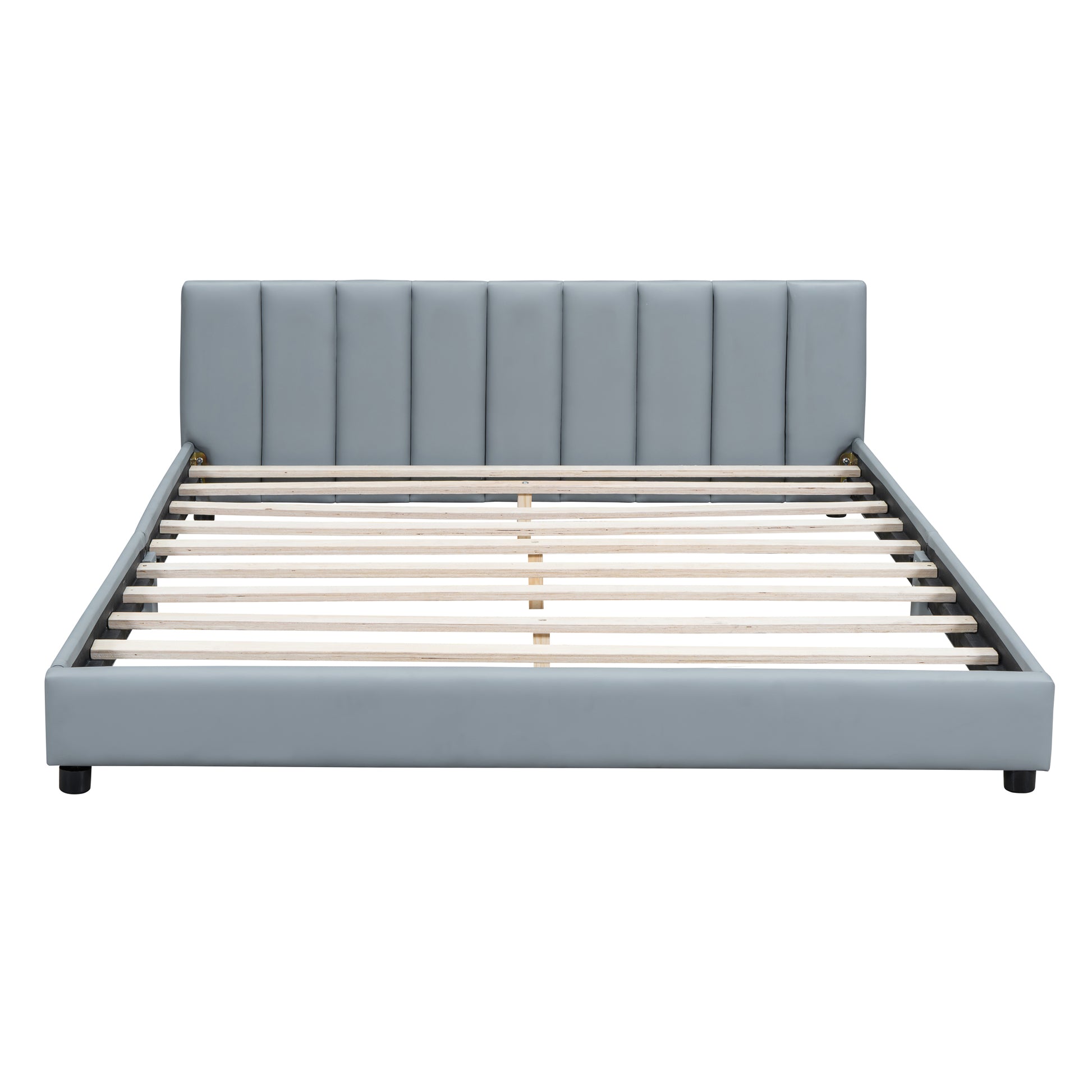 Queen Size & Twin Xl Size Upholstered Platform Bed, Mother & Child Bed, Pu Leather, Gray Gray Pu Leather