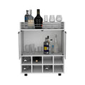 St Andrews Bar Cart With Built In 8 Bottle Rack, Double Glass Door Cabinet, And Aluminum Edged Top Surface White Primary Living Space Modern Particle Board Shelves Included Engineered Wood