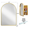 24X36 Inch Arched Recessed Medicine Cabinet, Metal Framed Bathroom Wall Cabinet With Mirror And Adjustable Shelves, Wall Mirror With Storage For Bathroom, Matte Gold Gold 2 Adjustable Shelves Bathroom Wall Mounted Metal