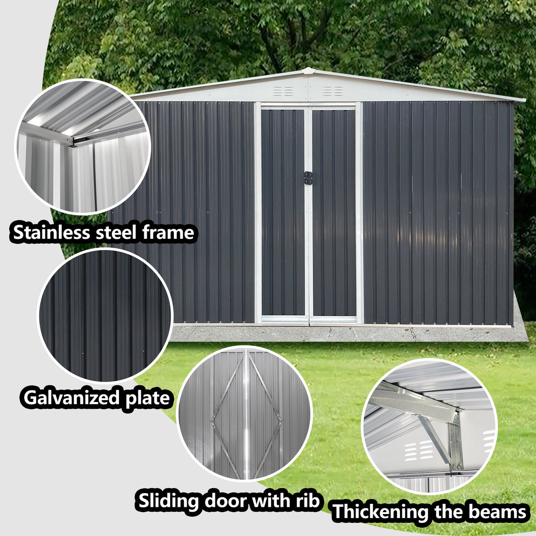 Outdoor Storage Garden Shed 12Ftx10Ft Apex Roof Grey With 4 Windows And Aluminum Alloy Frame Grey Garden & Outdoor Aluminium Alloy,Metal