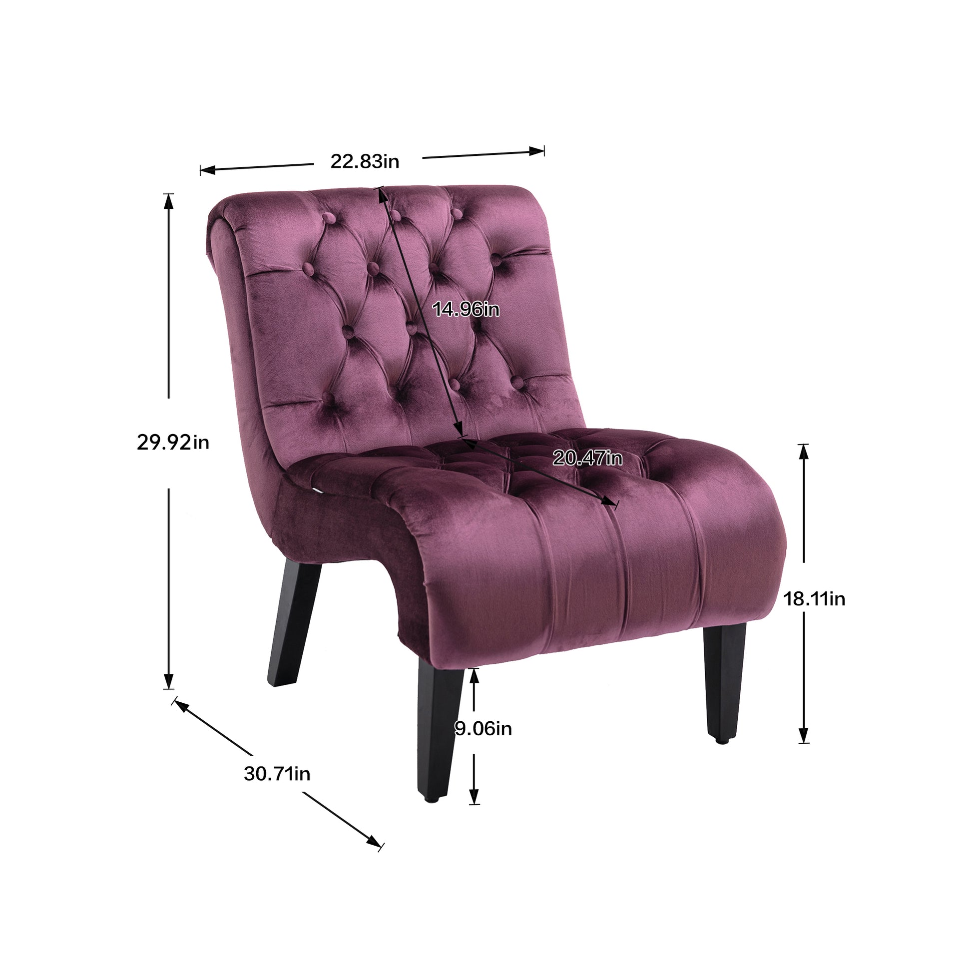 Coolmore Modern Velvet Armless Accent Living Room Chair Leisure Chair,Upholstered Fabric Button Comfortable Chair With Wooden Legs For Bedroom, Living Room, Office Purple Velvet Purple Foam Velvet