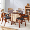 Table And Chair Set, Ancient Style Solid Wood Dining Table, Imitation Rattan Table Legs, Beautiful Simple Solid Wood Dining Chair, Perfect For Dinner, Meetings, Home And Office Decoration Walnut Rubber Wood