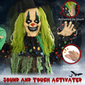 Homcom 6.1' Life Size Outdoor Halloween Decoration, Animatronic Circus Clown, Sound And Motion Activated Animated Prop With Light Up Eyes, Talking And Laughter Green Polyester