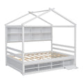 Full House Bed With Roof Frame, Bedside Shelves, Under Bed Storage Unit,White Full White American Design Pine