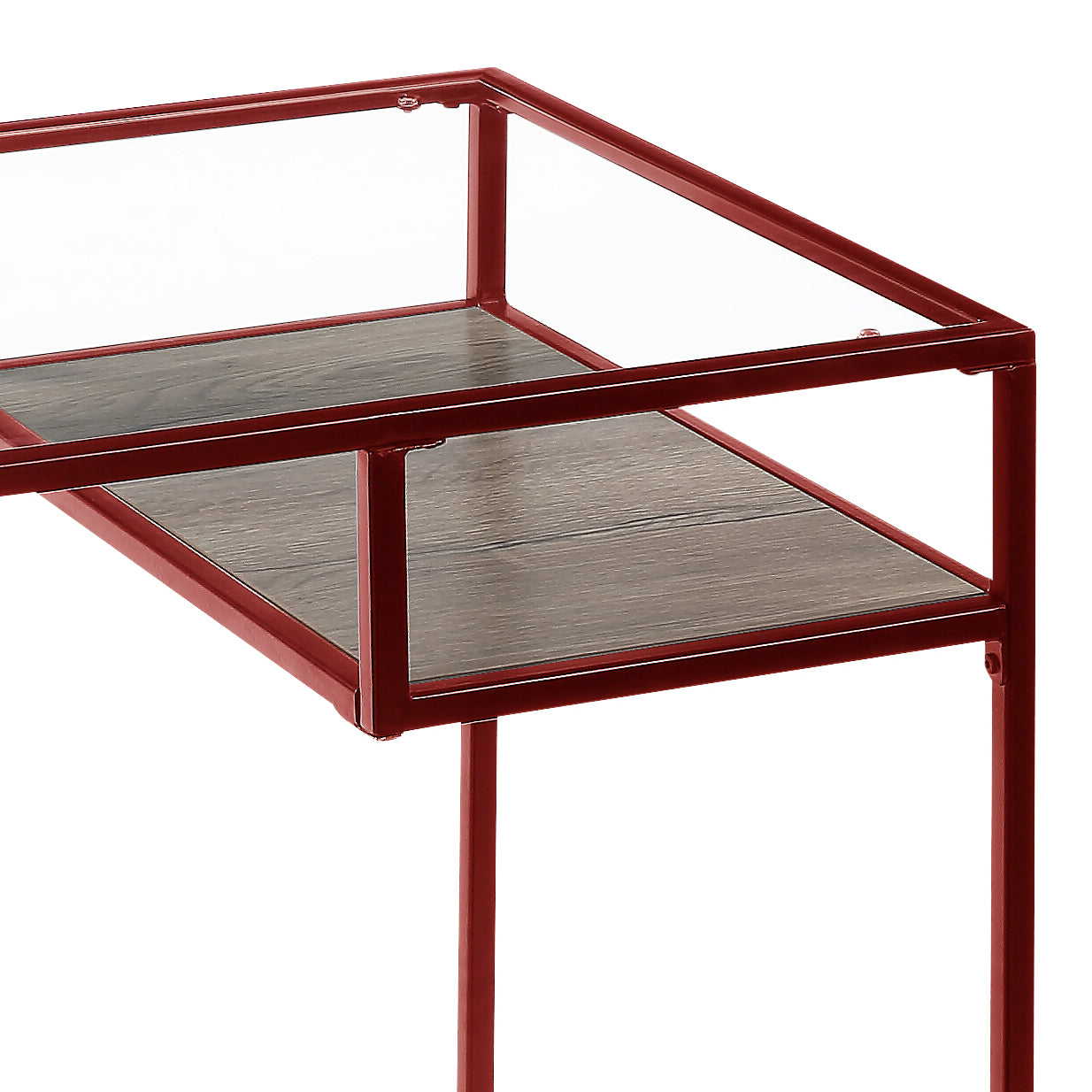 Yasin Glass Top & Red Finish Writing Desk Red Glass,Metal,Synthetic Wood
