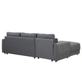 L Shaped Modular Sectional Sofa With Removable Back Cushions And 3 Pillows, Suitable For Living Rooms, Offices, And Apartments Gray Wood Linen 3 Seat