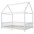 Wood Full Size House Bed With Guardrail And Led, White Box Spring Not Required Full White Wood Bedroom Solid Wood Mdf