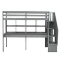 Twin Size Loft Bed Frame With Storage Staircase And Double Desks And Shelves,Gray Twin Gray Solid Wood Mdf