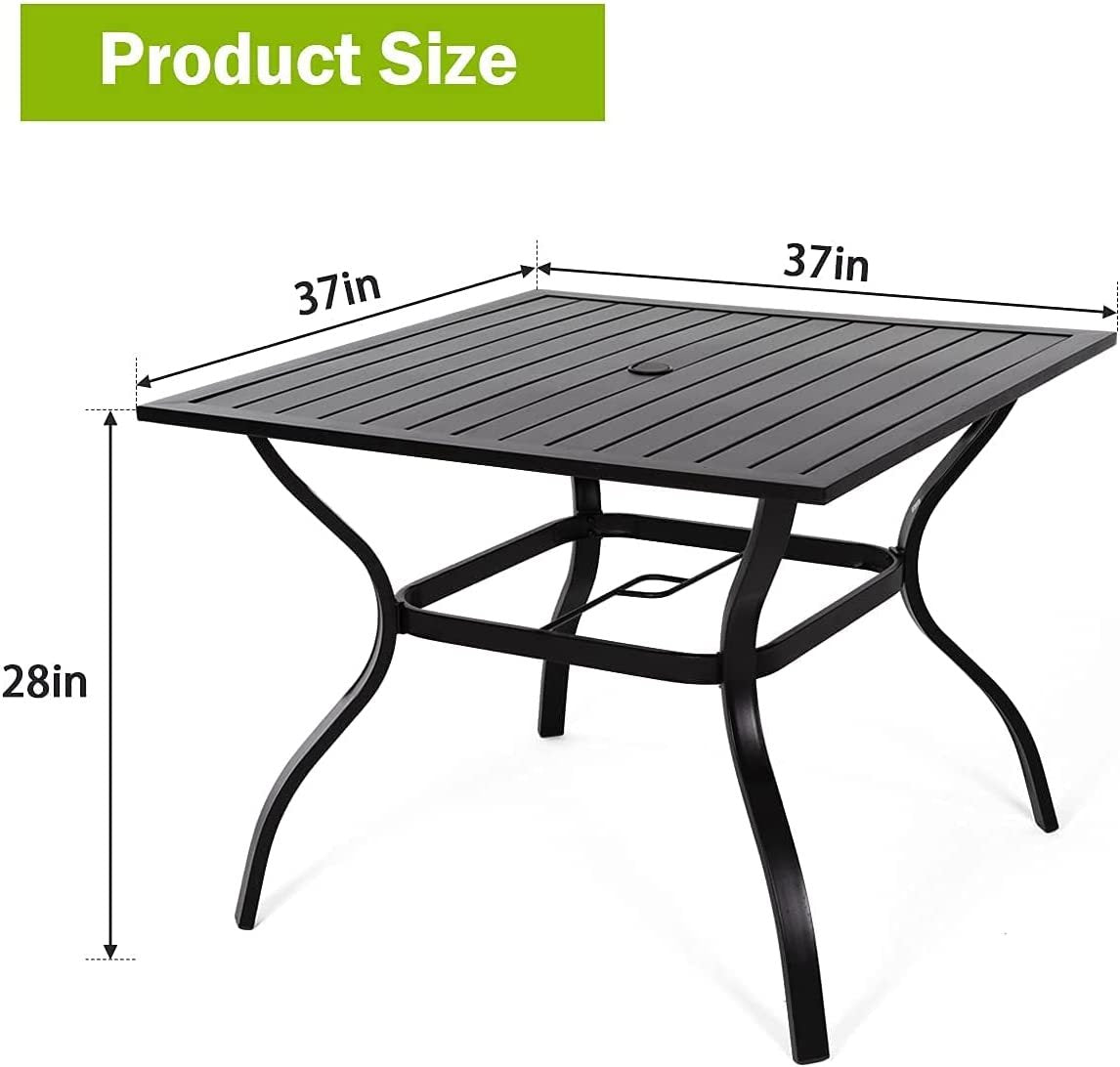 37" Square Outdoor Dining Table, Metal Patio Table With 1.57" Umbrella Hole No Dining Set Black Mildew Resistant Frame Garden & Outdoor American Design Complete Patio Sets Iron