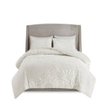 3 Piece Tufted Cotton Chenille Floral Comforter Set Off White King Cal King King Off White Cotton