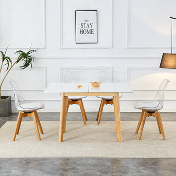 White Stone Burning Tabletop With Rubber Wooden Legs, Foldable Computer Desk, Foldable Office Desk,4 Modern Chairs Can Rotate 360 Degrees,The Seat Cushion Is Made Of Pu Material. Zd 1545Sc 003 White Sintered Stone