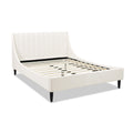 Aspen Vertical Tufted Modern Headboard Platform Bed Set, Queen, Cloud White Performance Velvet Box Spring Not Required Queen White Wood Foam Velvet Velvet
