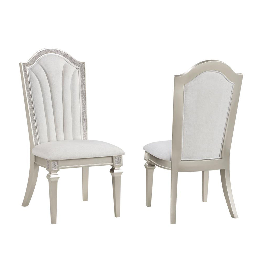 Set Of 2 Ivory Chenille Upholstered Dining Chairs, Silver Oak Solid Ivory,Silver Dining Room Rectangular Dining Chairs Set Of 2 Chenille,Mdf