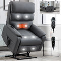 Grey Cat Proof Leather Dual Motor Infinite Position Up To 350 Lbs Power Lift Recliner Chair With Power Remote, Heat Massage And Heavy Duty Motion Mechanism White Metal Primary Living Space Heavy