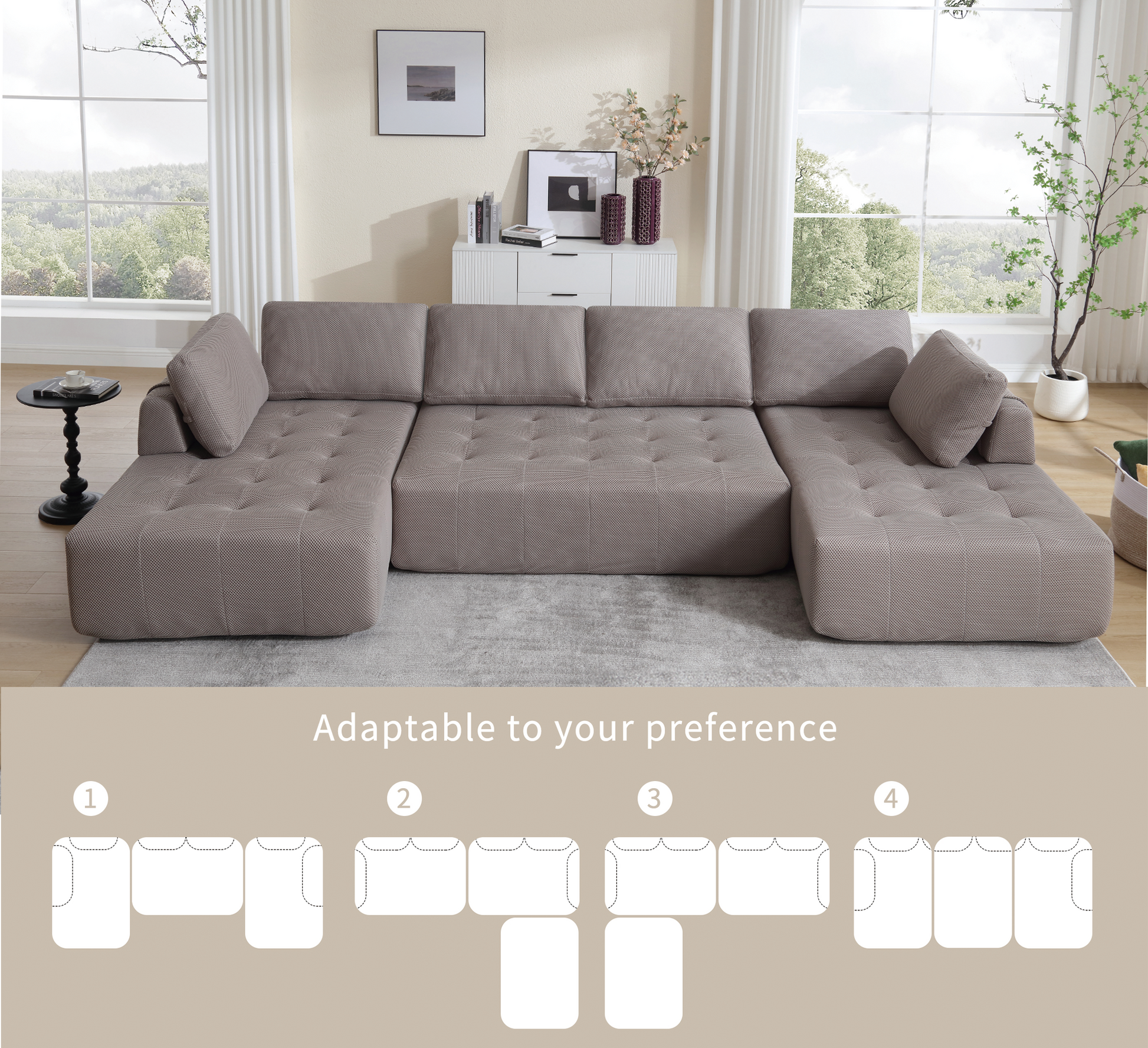 Arrived 138.5 "Modular Combination Sofa, U Shaped Sofa, Living Room, Apartment, Upholstered ,6 Seat Sofa, Free Combination Sofa Mesh Fabric ,Fabric, Gray Gray Polyester Primary Living Space Split