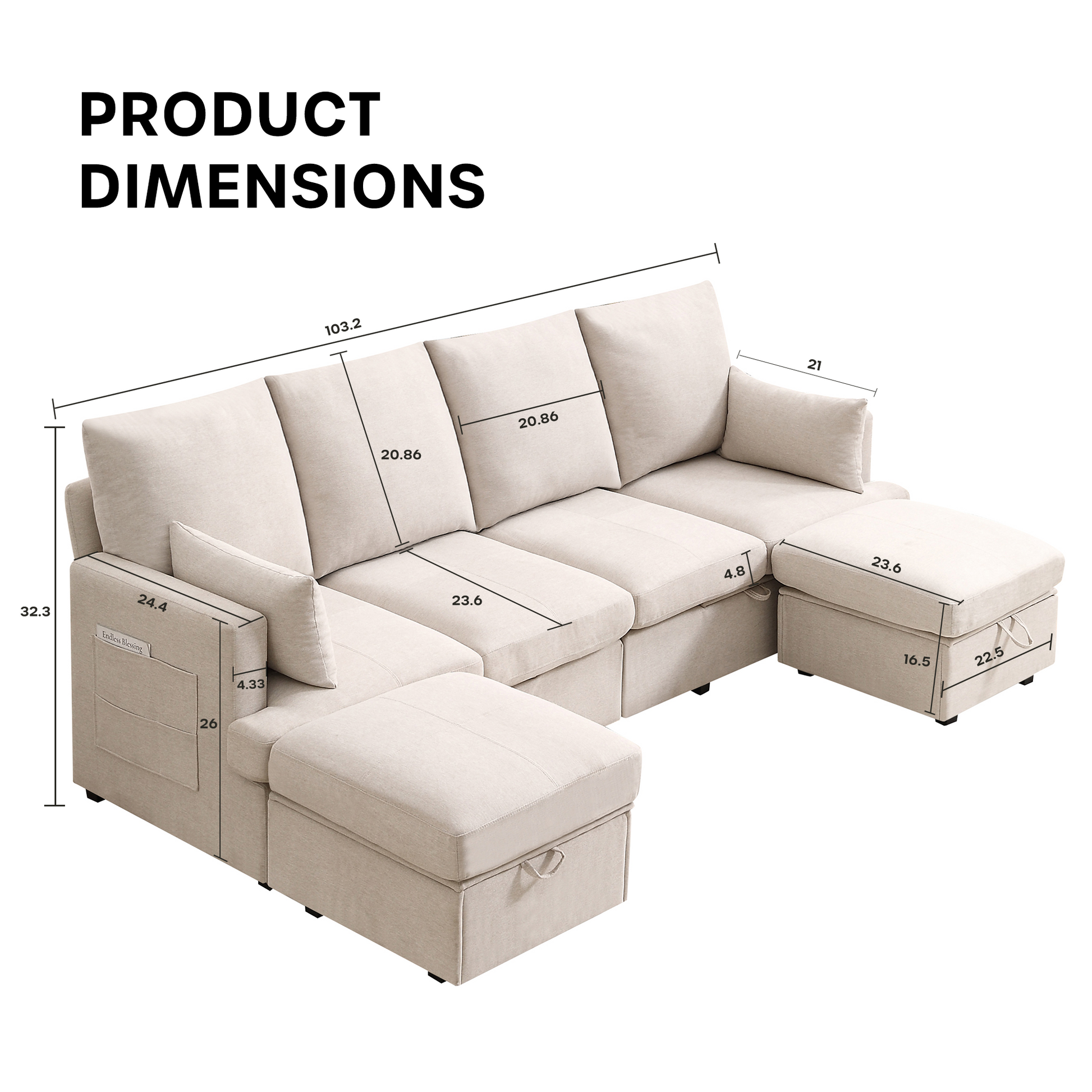 Modern L Shape Modular Sofa, 5 Seat Chenile Sectional Couch Set With 2 Pilows Lncluded, Freely Combinableindoor Funiture For Living Room,Apartment, Office, 3 Colors Beige Chenille Metal Primary Living Space Medium Soft Loose Back Modern Poplar Foam