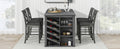 Updated Counter Height 5 Piece Solid Wood Dining Table Set, 59*35.4Inch Table With Curved Wine Rack And 4 Upholstered Chairs, Grey Wood Dining Room Solid Wood Rubberwood Rectangular Dining Table With Chair Wood Wood Grey Solid Back Seats 4 Farmhouse 4