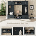 4 In 1 Detachable Hall Tree With Storage And 7 Hooks, Multiple Functions Hallway Coat Rack With Storage Drawers And Cabinet, Antique Blue Shoe Bench For Entryway Hallway Antique Blue Particle Board