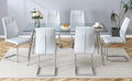 Table And Chair Set.Modern Rectangular Glass Dining Table With A Tempered Glass Tabletop And Silver Metal Legs, Paired With Multiple Chairs Designed With Pu Cushions And Silver Metal Legs. Gray Silver Seats 6 Tempered Glass