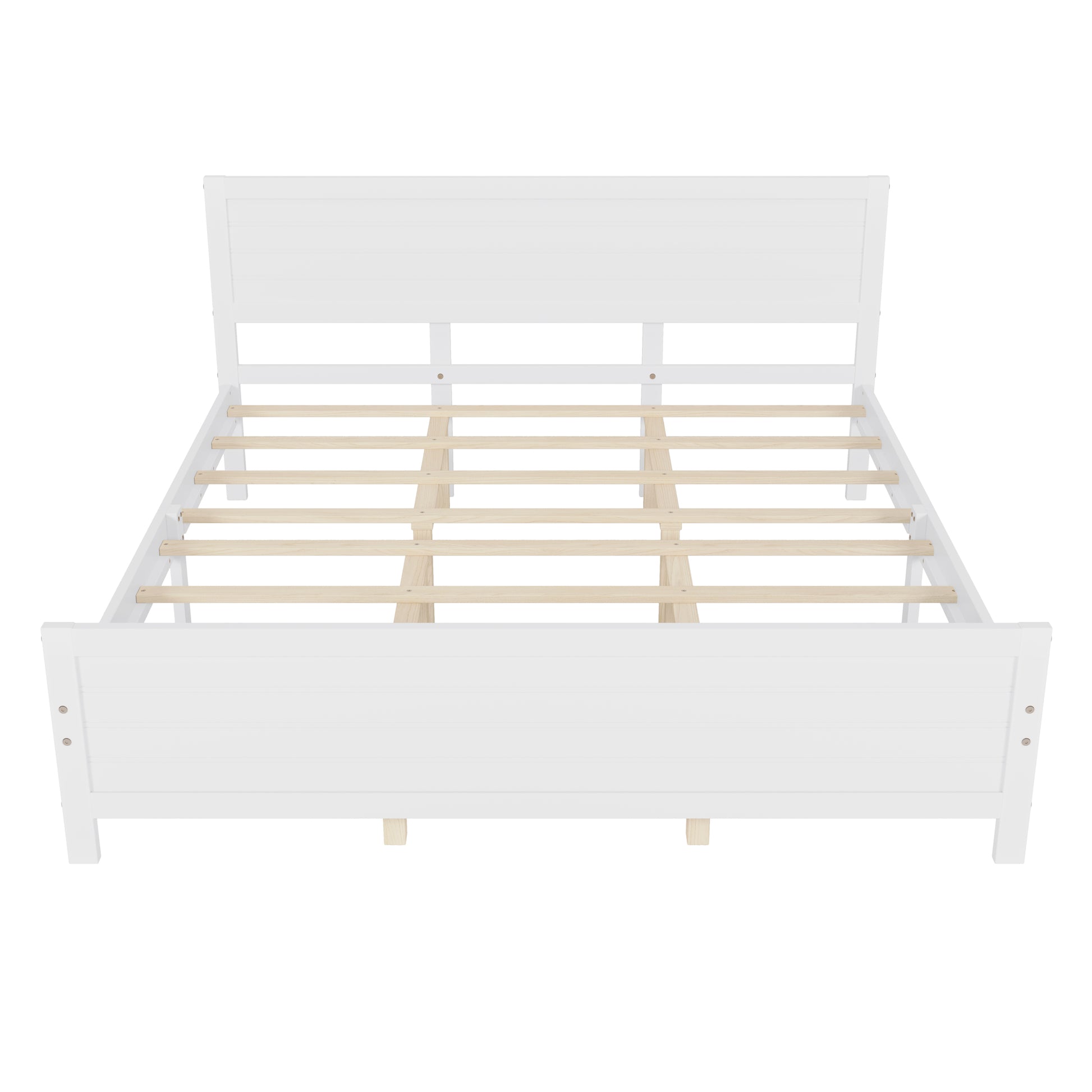 Wood Platform Bed Frame With Headboard, Mattress Foundation With Wood Slat Support, No Box Spring Needed, King Size, White Box Spring Not Required King White Wood Solid Wood Mdf