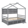 Full House Bed With Roof Frame, Bedside Shelves, Under Bed Storage Unit,Grey Full Grey American Design Pine