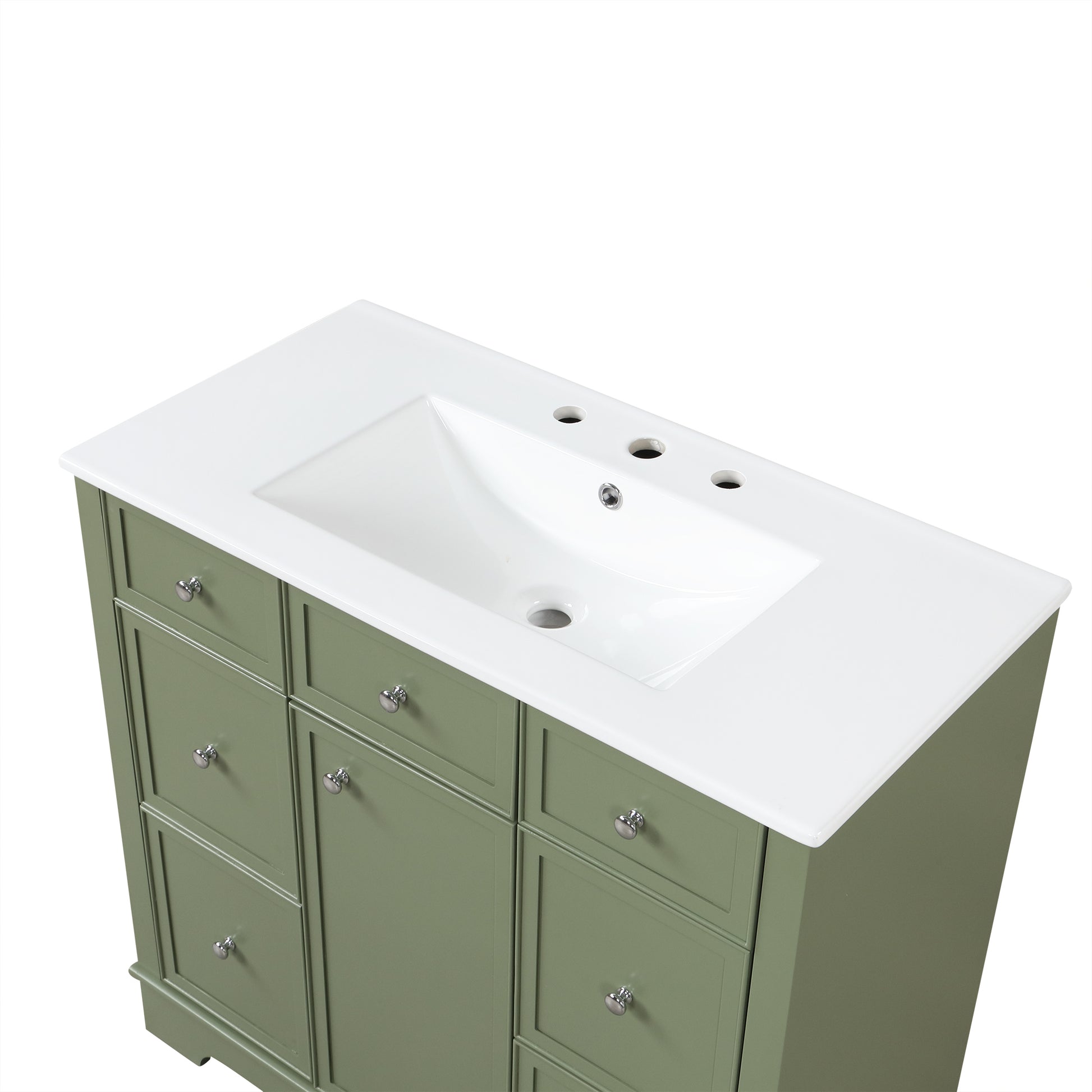 36" Bathroom Vanity With Sink, One Cabinet With Three Drawers And One Flip Drawer, Solid Wood And Mdf Board, Green Green Solid Wood Mdf