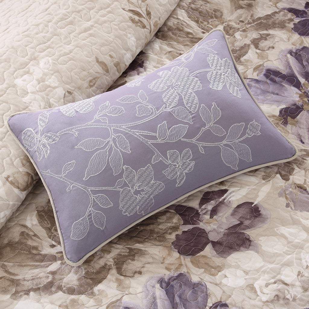 6 Piece Printed Quilt Set With Throw Pillows Taupe Full Queen Full Multicolor Cotton