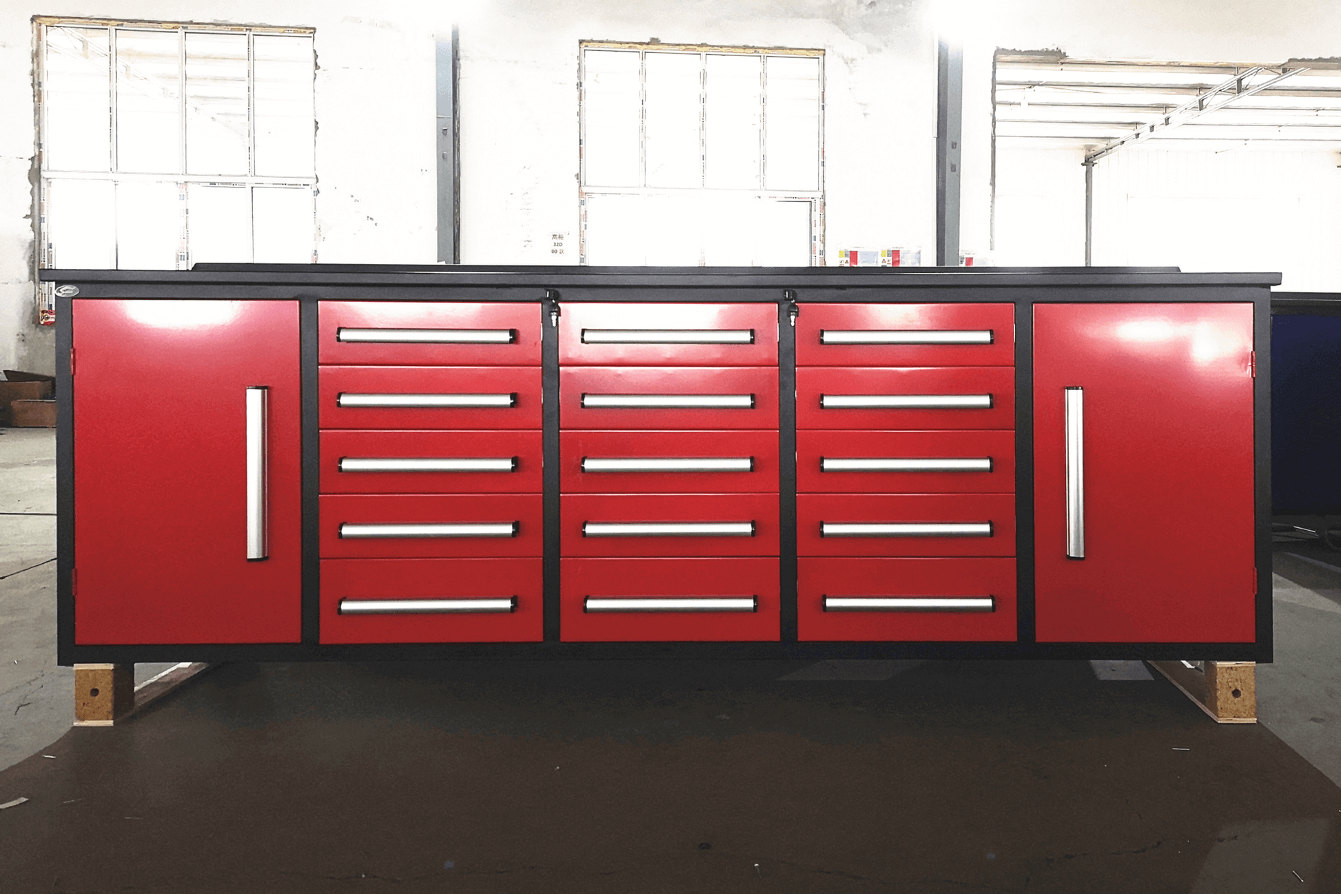 10Ft Storage Cabinet With Work Bench 15 Drawers & 2 Cabinets Red Steel