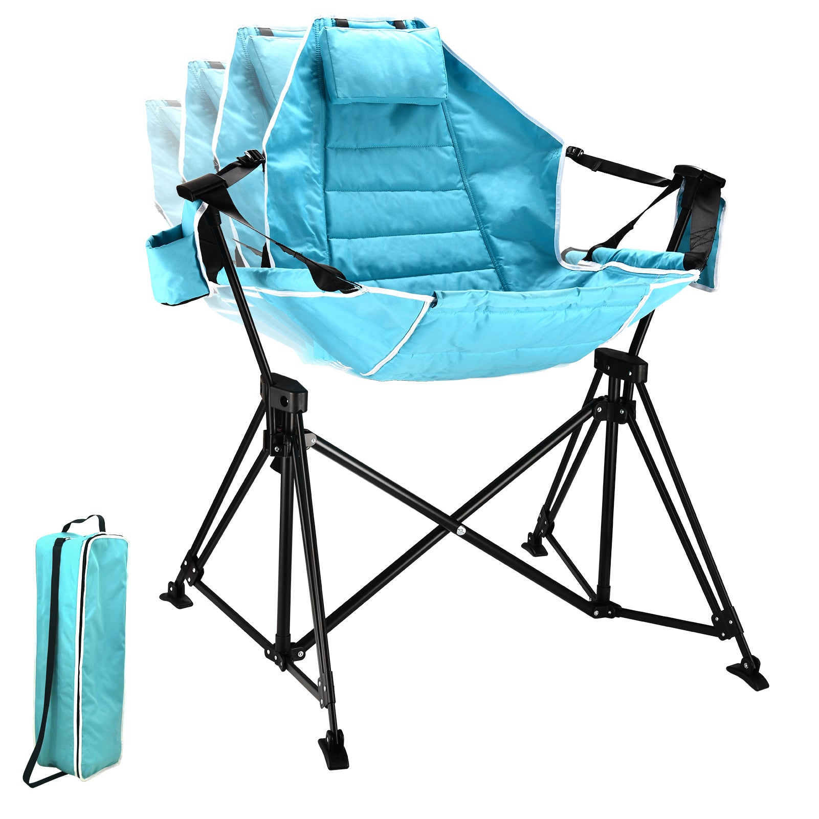 Hammock Camping Chair Folding 350 Lbs Foldable Portable Rocking Chairs For Adults Outside Swinging Camp With Stand Lawn Garden Hanging Outdoor Antique Blue Green Iron