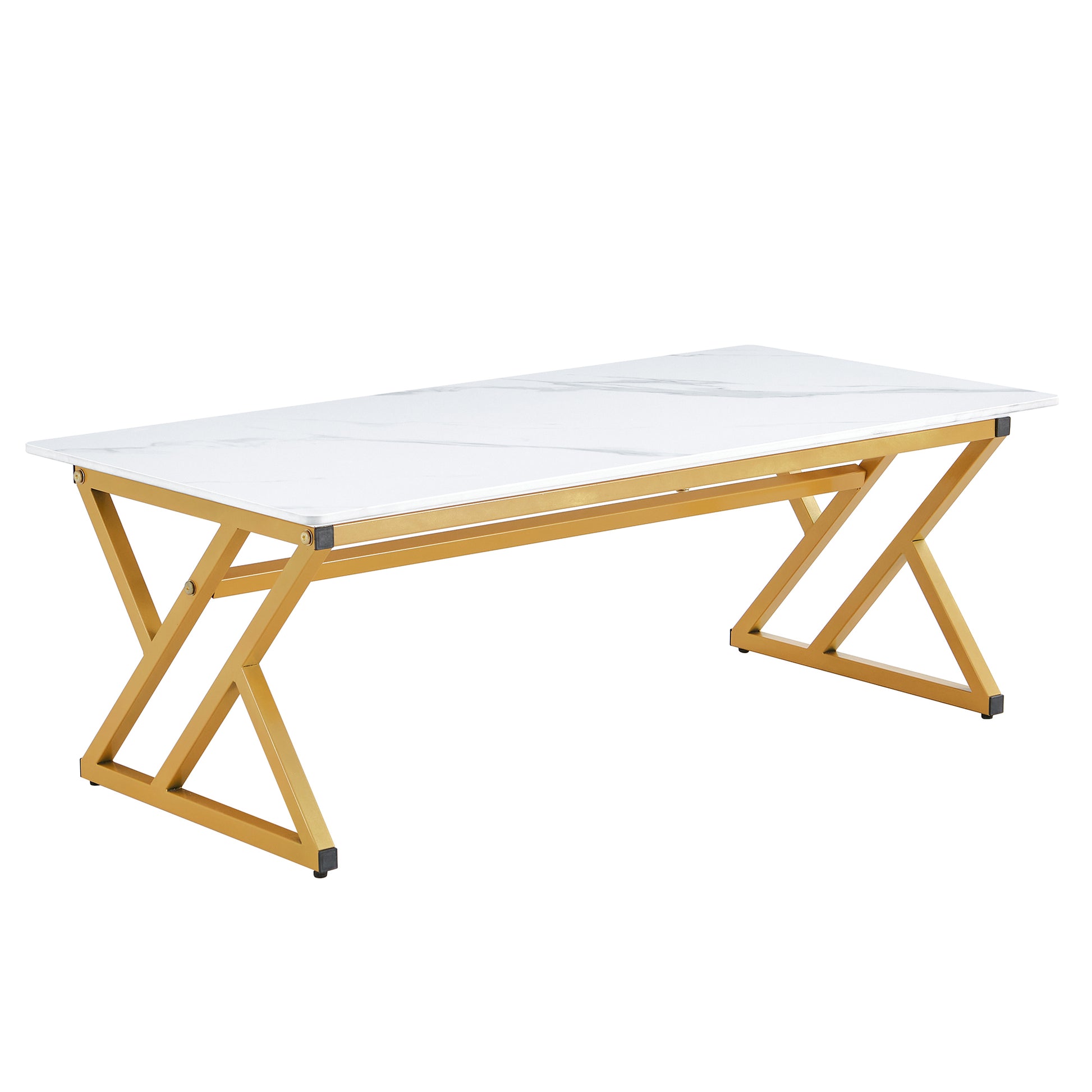 0.4Inch Thick White Marble Patterned Rock Table, Easy To Clean, Paired With Golden Metal Legs, Sturdy And Durable. Large Size Can Meet Various Needs.Can Be Used As A Dining Table, Coffee Table.47*23.6 White Sintered Stone