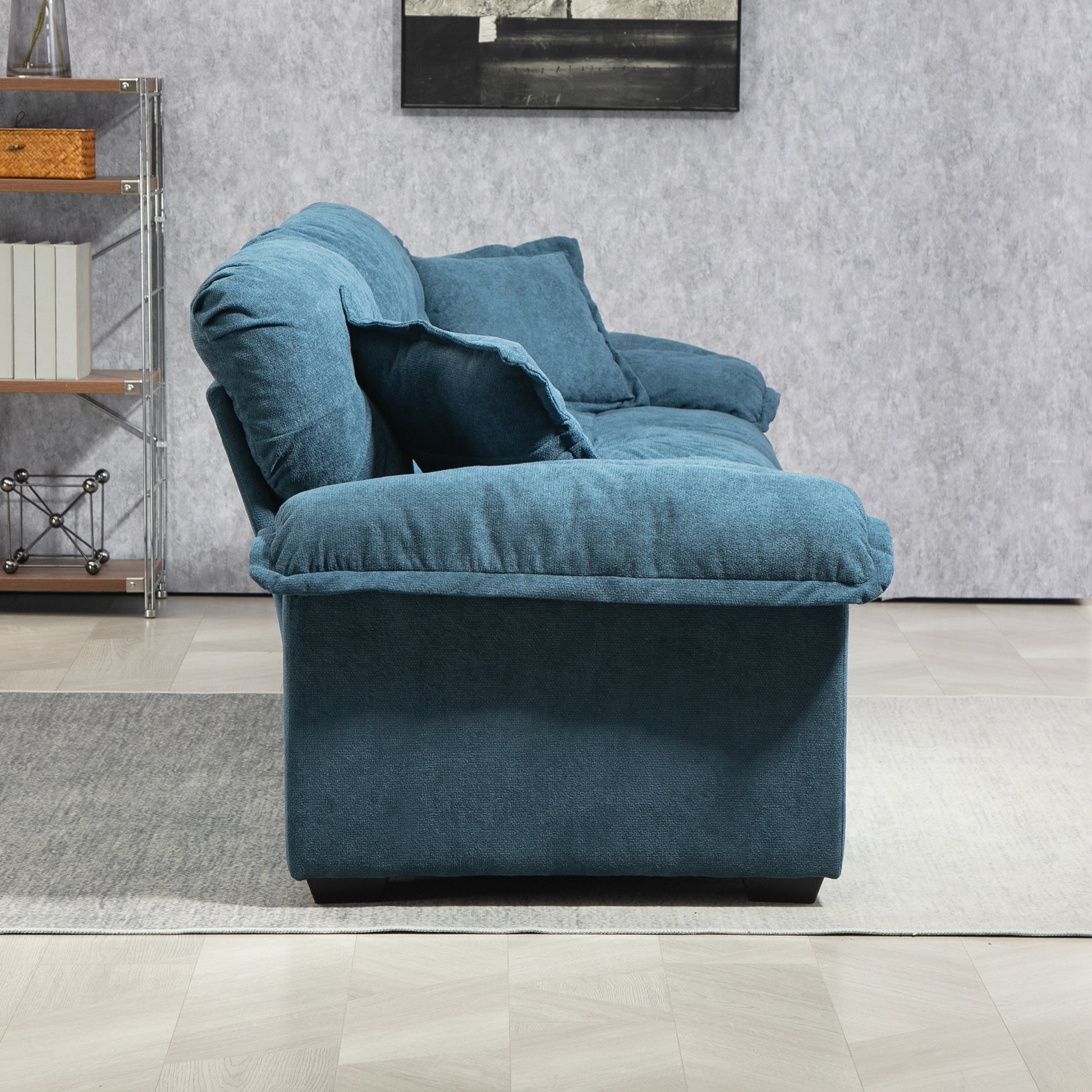 84" Chenille Recliner Sofa Small Sofa Loveseat Deep Seat Sofa Couch With 2 Throw Pillows & Memory Foam For Living Room Apartment Office Lounge Blue Blue Memory Foam Chenille,Upholstered 2 Seat