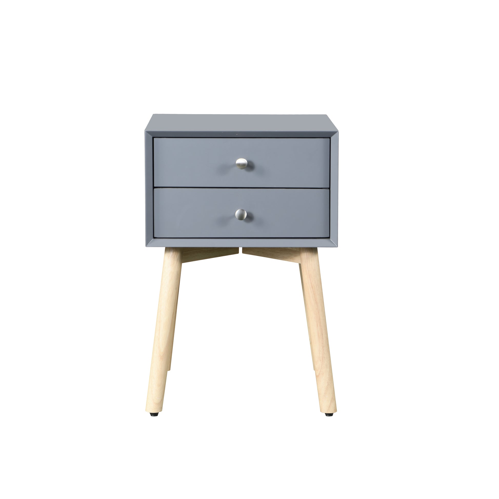 Side Table,Bedside Table With 2 Drawers And Rubber Wood Legs, Mid Century Modern Storage Cabinet For Bedroom Living Room, Gray Gray Mdf