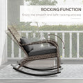 Outsunny Outdoor Wicker Adirondack Rocking Chair, Patio Rattan Rocker Chair With High Back, Seat Cushion, And Pillow For Garden, Porch, Balcony, Gray Gray Rattan