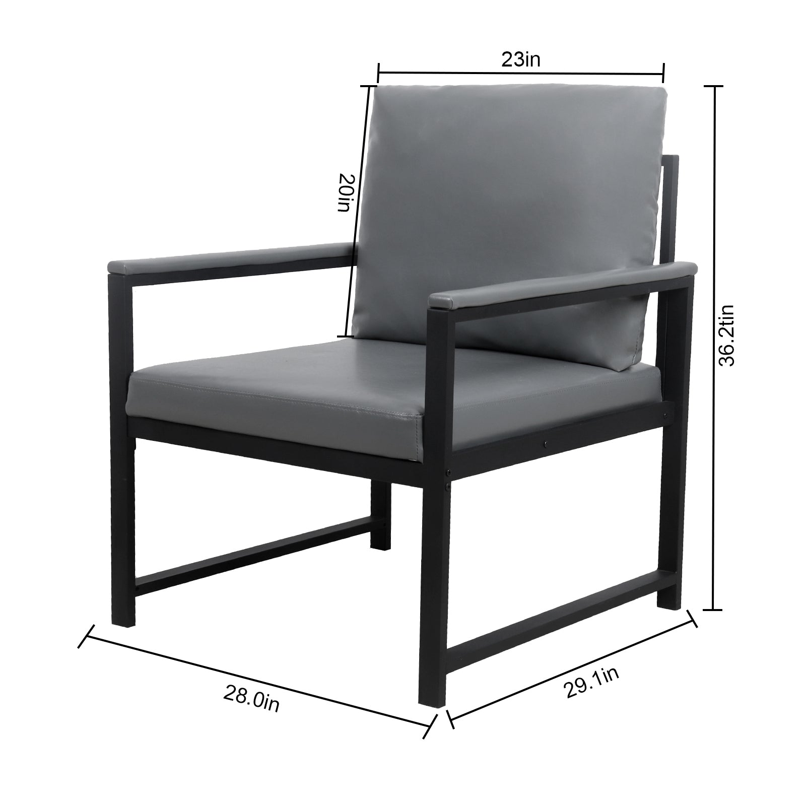 Lounge, Living Room, Office Or The Reception Area Pvc Leather Accent Arm Chair With Extra Thick Padded Backrest And Seat Cushion Sofa Chairs,Non Slip Adsorption Feet,Sturdy Metal Frame,Gray Gray Polyvinyl Chloride