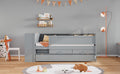 Multi Functional Twin Daybed With Drawers And Trundle, Headboard Storage And Tables, Usb Charging Station, Gray Box Spring Not Required Twin Gray Wood Daybeds Pine