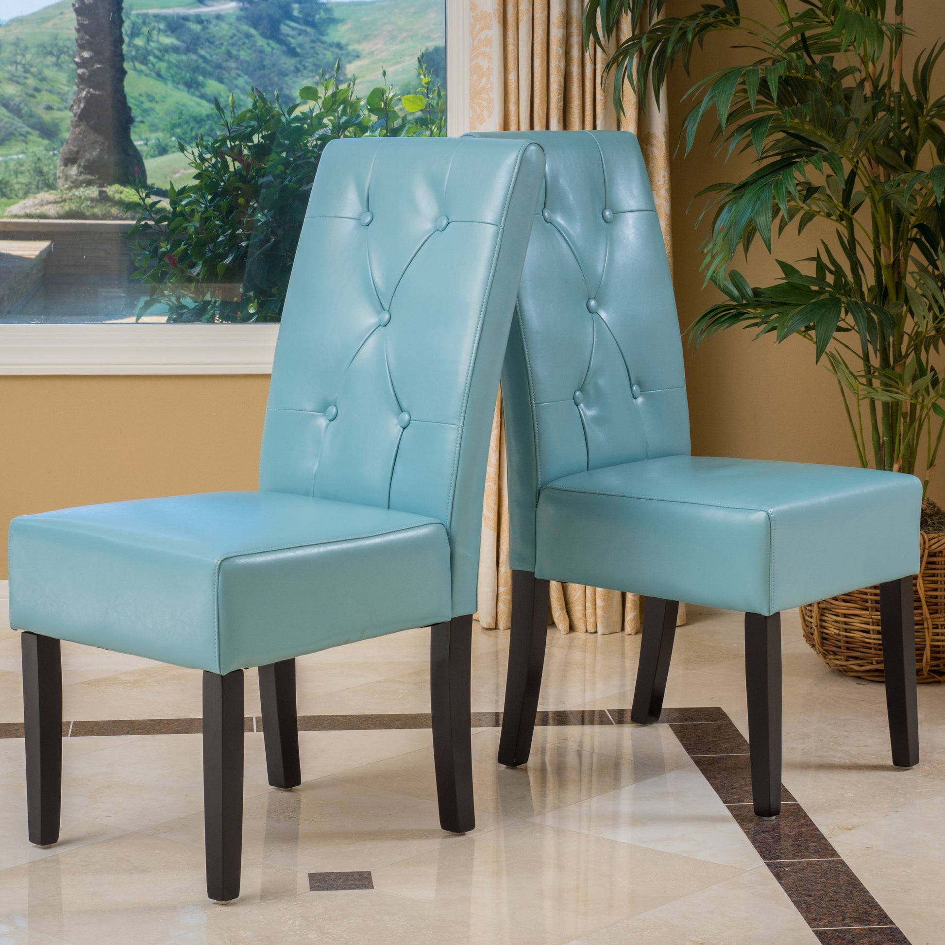 Carter 5 Tuft Kd Dining Chair Set Of 2 Teal Blue Metal Waterproof Fabric