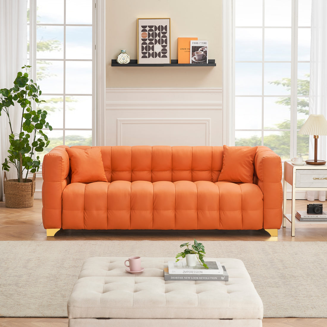 80 Inches Long, 21.7 Inches Deep, American Body Structure, Technology Fabric Sofa, 3 Seats Waterproof And Stain Proof, Orange Anti Cat Paw Sofa Orange Polyester Blend 3 Seat