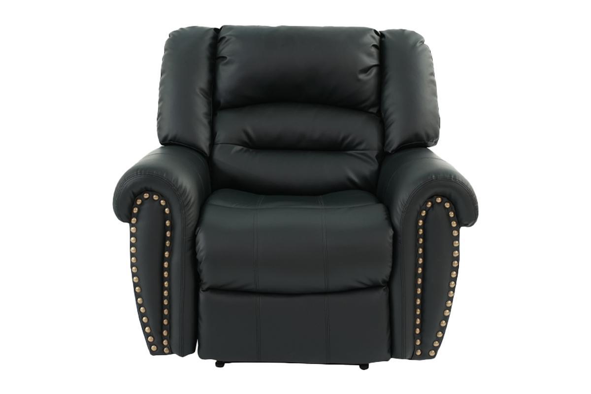 Modern 1Pc Manual Motion Recliner Chair Glider Black Color Bonded Leather Armrest Cushion Seating Living Room Furniture Black Faux Leather Primary Living Space Contemporary,Modern Bonded Leather