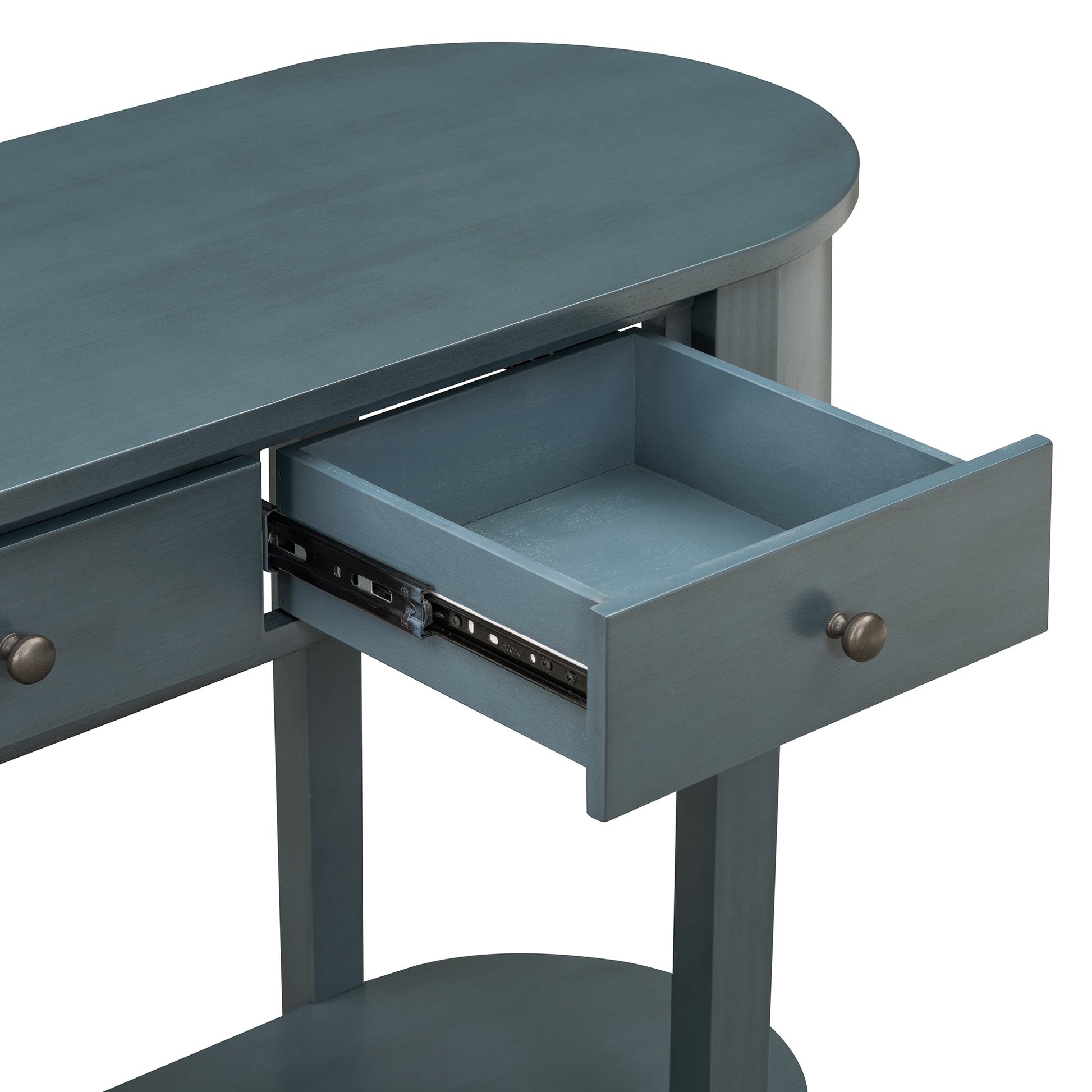 Elegant Retro Console Table With Curved Design And Smooth Glaze For Entryways, Living Rooms And Hallways Navy Navy Solid Wood Mdf