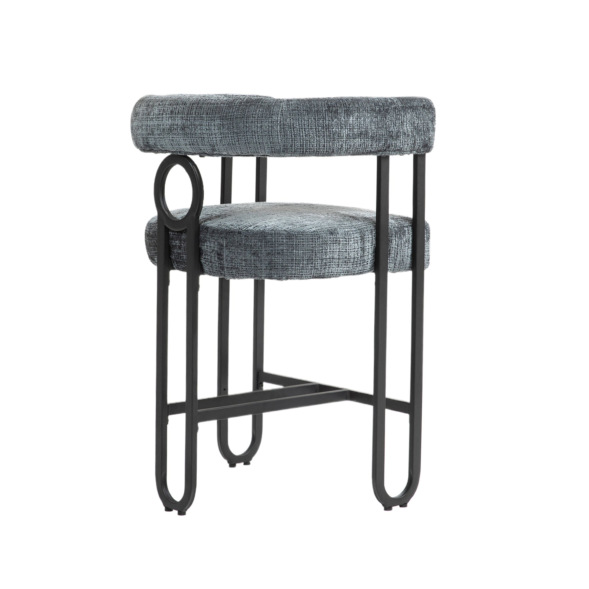 Coolmore Bar Stools Set Of 2, Modern Bar Stool With Back, Black Metal Frames, Upholstered Bar Stools For Kitchen Island, Pub, Club Gray Chenille Gray Foam Chenille