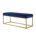 Modern Tufted Channel Entryway Bench Emerald Velvet Upholstered End Of Bed Bench With Metal Frame,Footboard Bench For Living Room, Bedroom Navy Foam Velvet