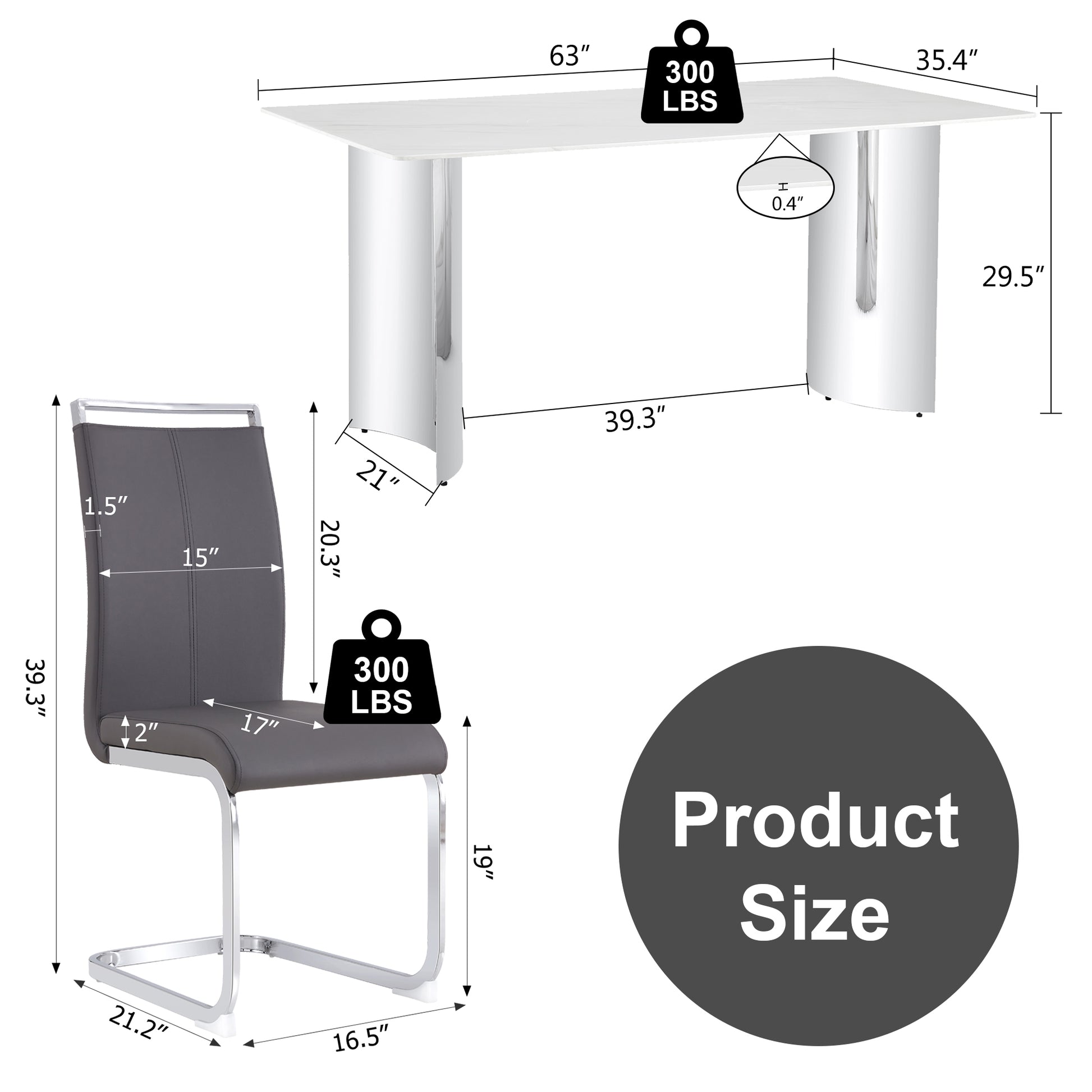 Modern Minimalist Dining Table. Imitation Marble Glass Sticker Desktop, Stainless Steel Legs, Stable And Beautiful. 6 Premium Pu Seats. 63 Inches * 35.4 Inches * 29.5 Inches Dt 69 C 1162 Silver Glass