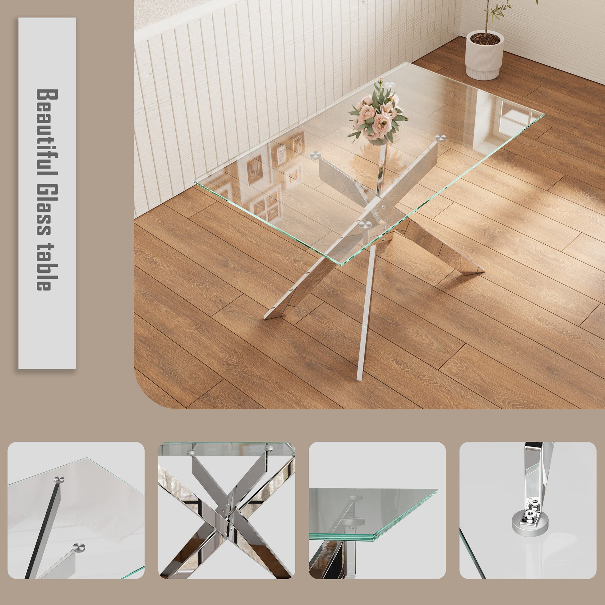 47.2 Inch Modern Minimalist Tempered Glass Coffee Table, Metal Leg Rectangular Dining Table, Transparent Glass Living Room Dining Table, 47.2 Inch X27.5 Inch 29.5 Inch Small Space Suitable