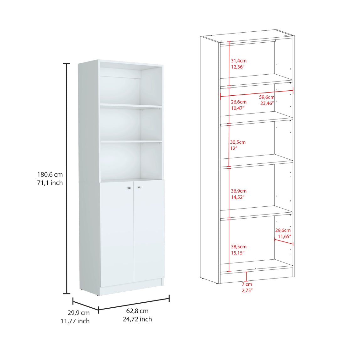 Micco 2 Piece 2 Piece Home Bookcase Set, 42" Wide With 8 Shelves And Double Door Cabinet, Living Room Set White 5 Or More Shelves White Modern Particle Board