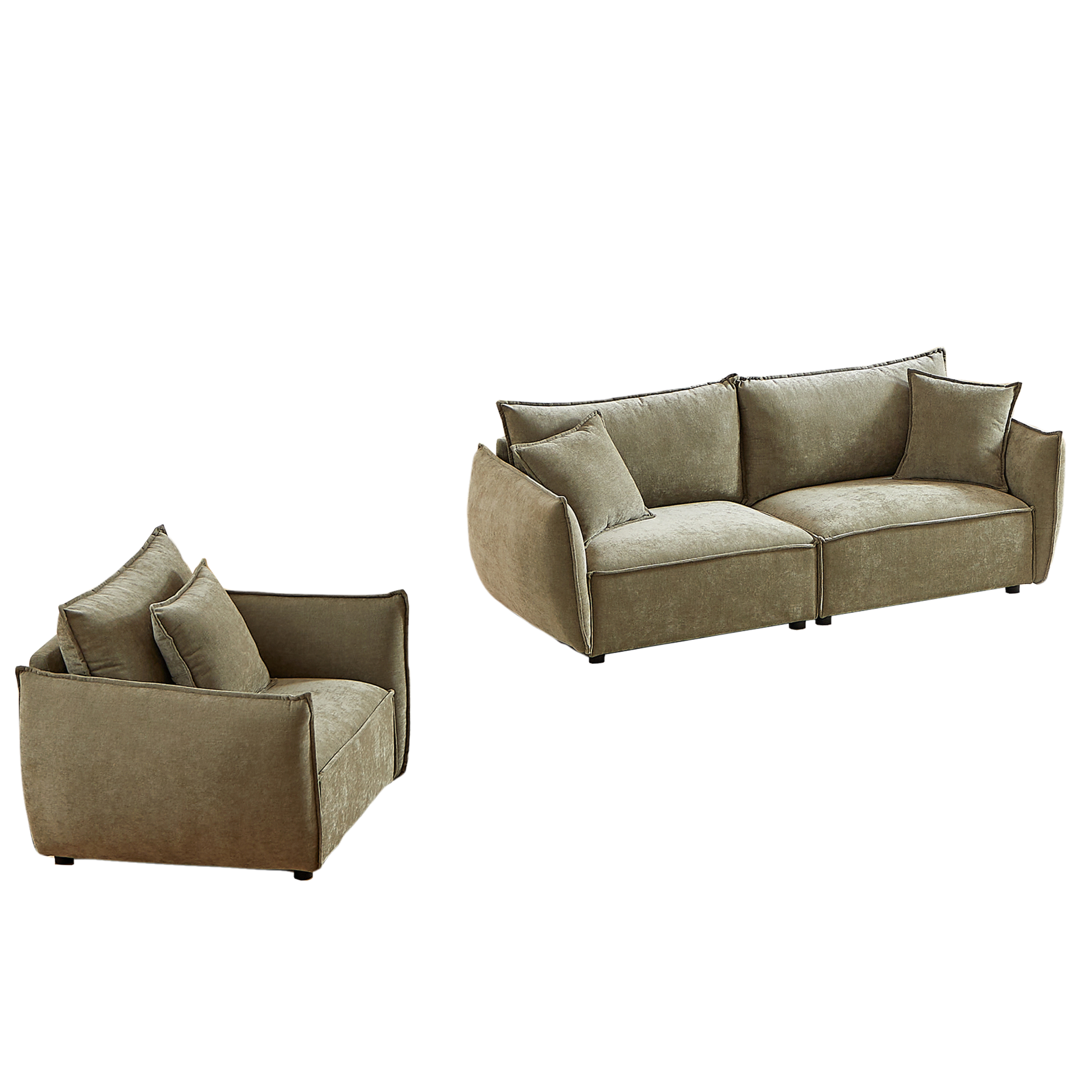 3 Seater 1 Seater Combo Sofa Modern Living Room Sofa, Linen Fabric Sofa, Wooden Frame With 3 Pillows, Apartment Sofa Furniture Light Green Chenille Wood Primary Living Space Pine Foam Fabric 4 Seat