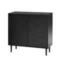 Mirod Modern Minimalist Side Cabinet With Adjustable Shelves ,Stylish Geometric Door Design,Ample Storage Space For Any Home Decor Black Mdf