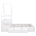 Wood Queen Size House Platform Bed With Guardrail And 2 Drawers, White Box Spring Not Required Queen White Wood Bedroom Bed Frame Solid Wood Mdf