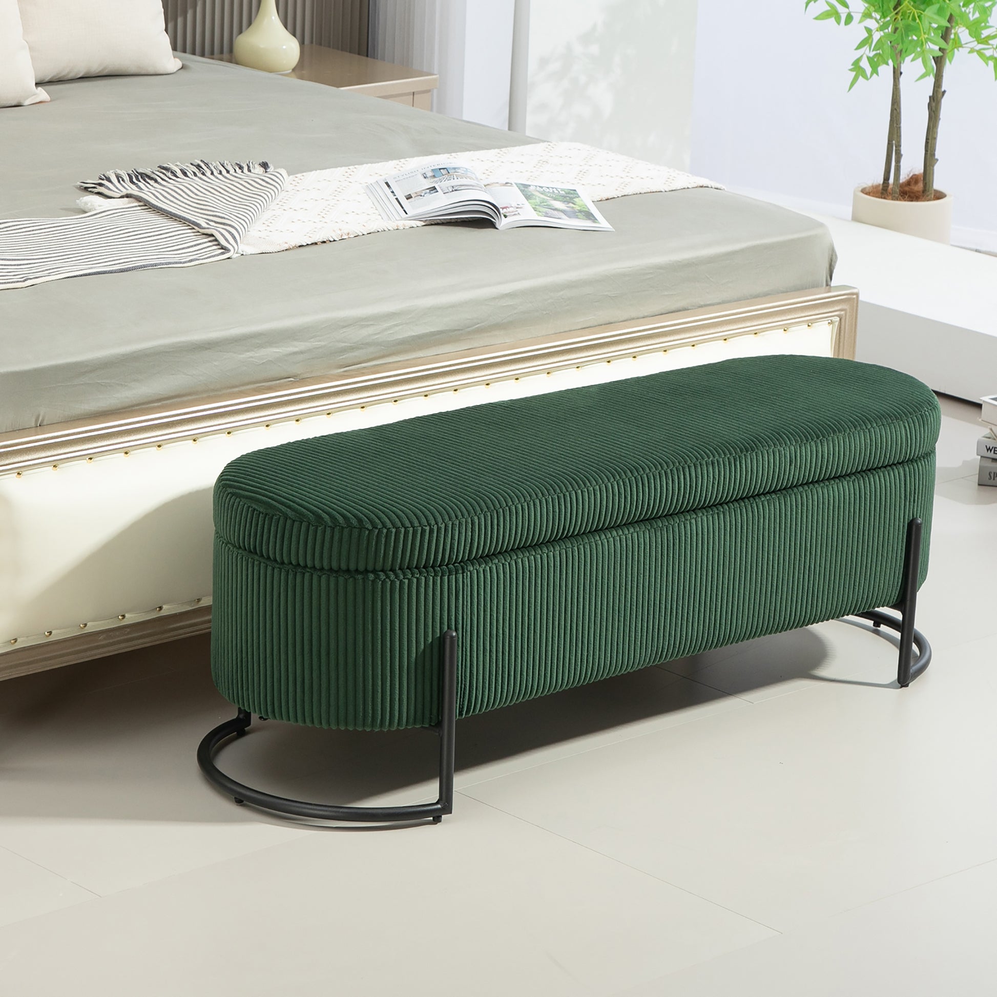 Coolmore Storage Ottoman,Bedroom End Bench,Upholstered Fabric Storage Ottoman With Safety Hinge, Entryway Padded Footstool, Ottoman Bench For Living Room & Bedroom Emerald Emerald Foam Velvet